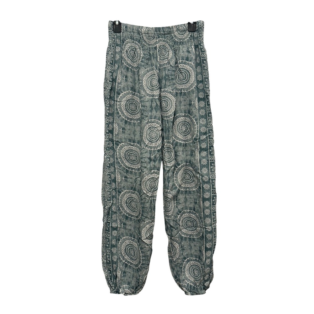 Lotus & Luna Teal Mandala Print Smocked Harem Pants Womens Medium Boho Joggers